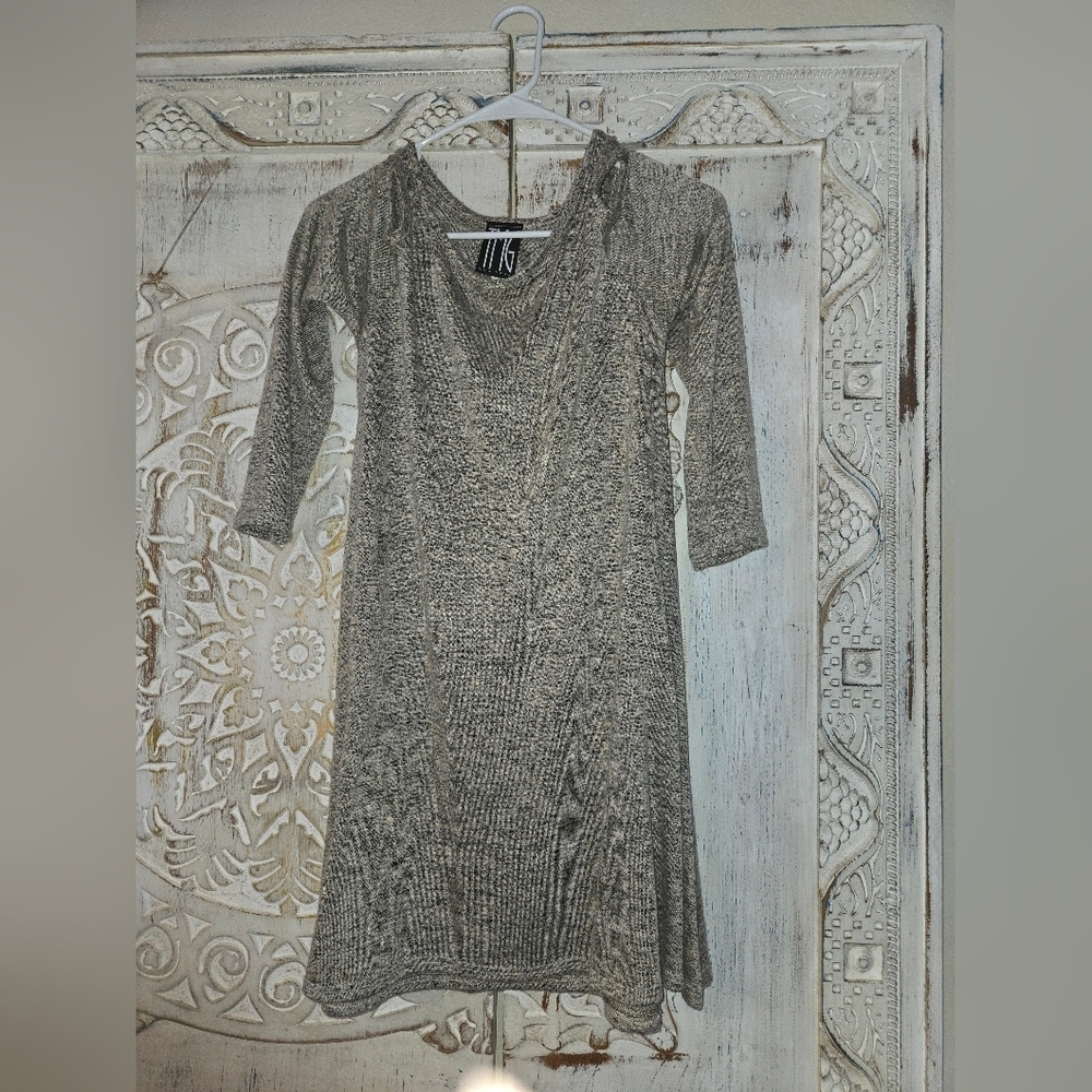 TMG New York ribbed knit 3/4 sleeve dress Heather Gray Large Chic Casual